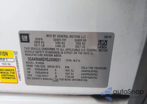 2016 Buick Enclave Convenience from USA, damaged, VIN 5GAKRAKD7GJ338621